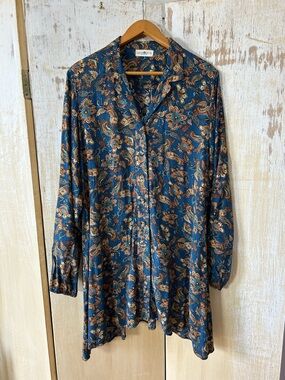 NATURAL LIFE Ansley Tunic Teal Paisley Floral Button-Front Dress